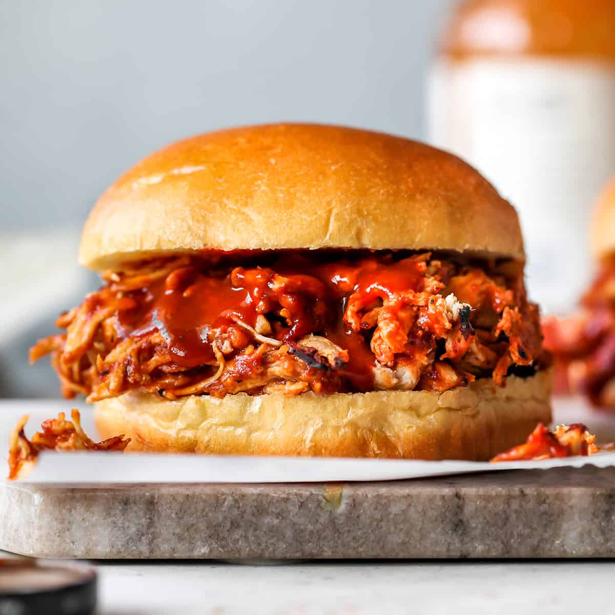 front view of a Crock pot BBQ Chicken sandwich