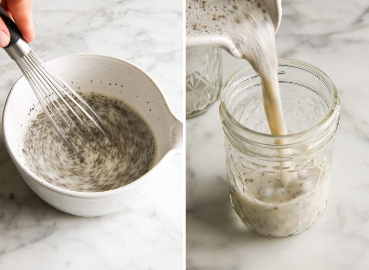 two photos showing how to make chia pudding
