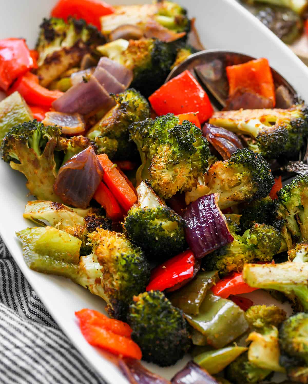 up close overhead view of Roasted Vegetables on a plate
