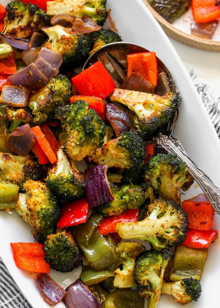 overhead photo of Roasted Vegetables on a platter