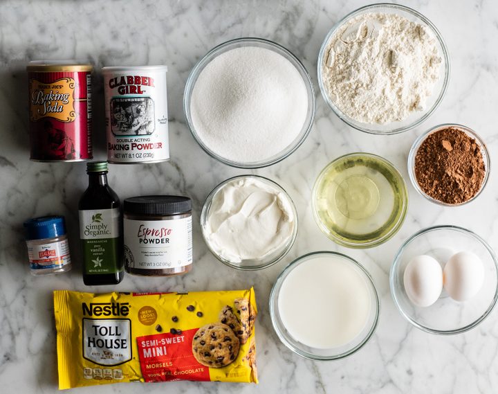 overhead view of the ingredients in this chocolate cupcake recipe