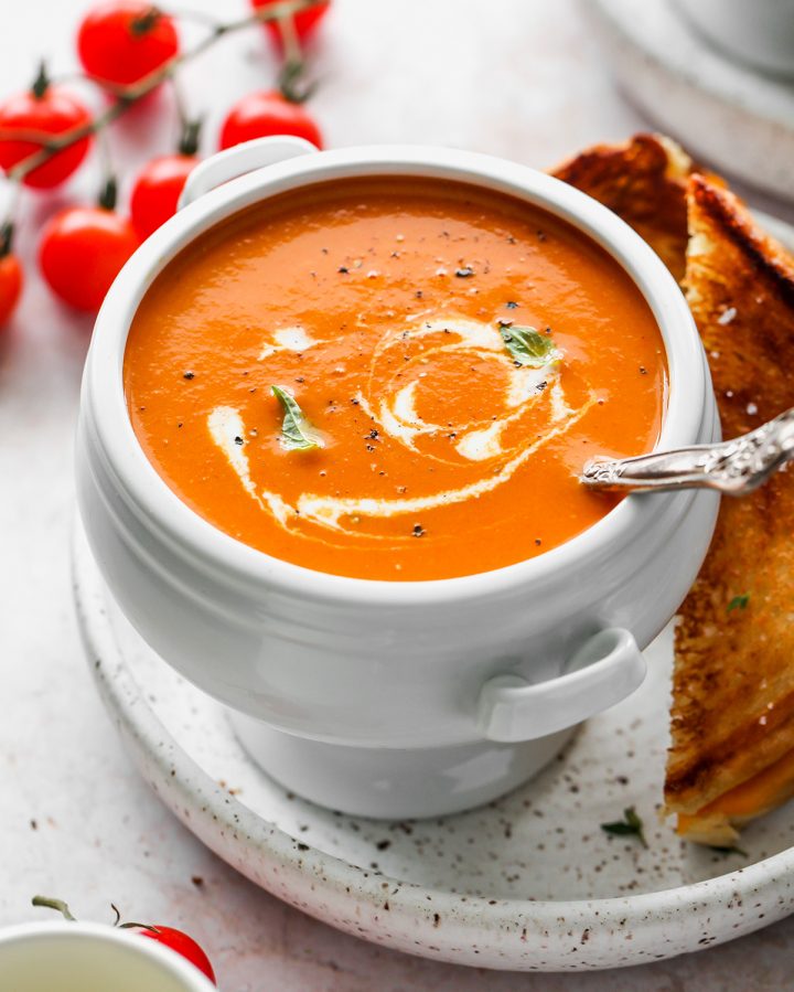 front photo of a bowl of Homemade Tomato Soup