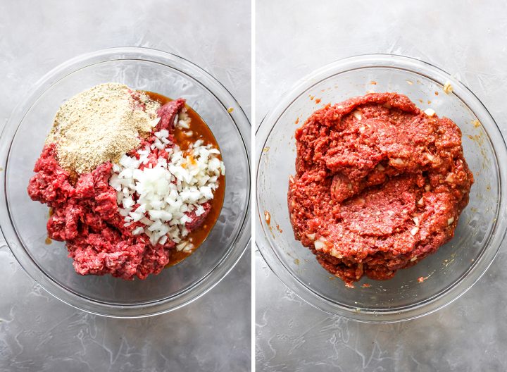 two overhead photos showing How to Make Meatloaf