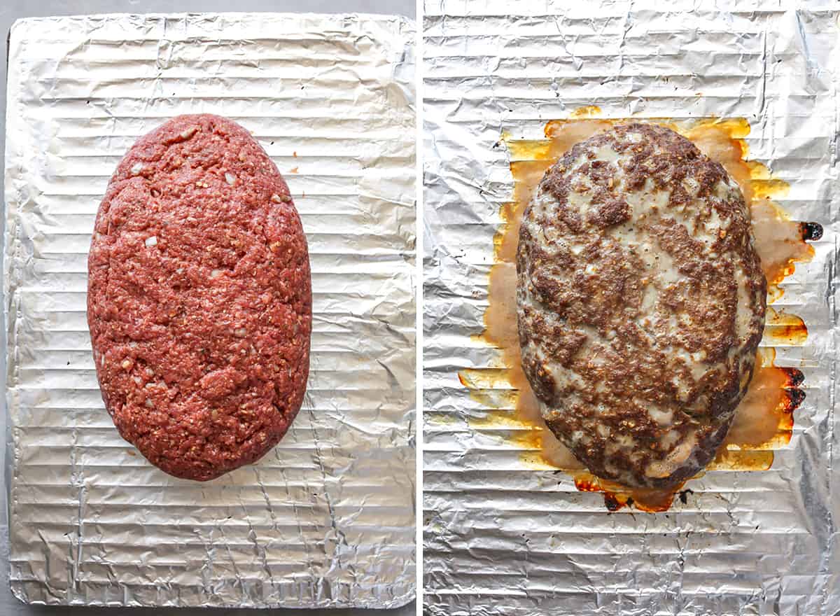 two overhead photos showing How to Make Meatloaf
