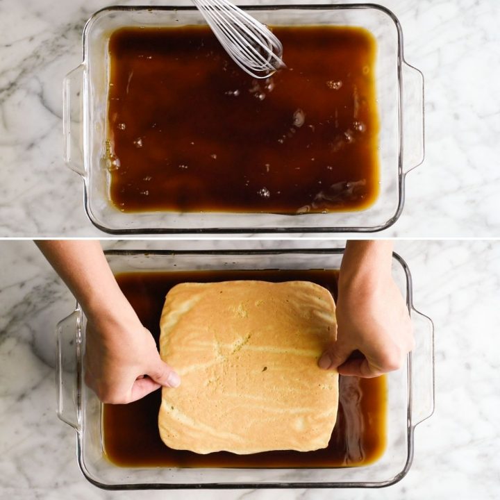 two overhead photos showing How to Make Tiramisu