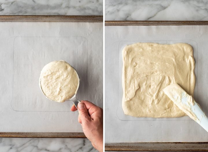 two photos showing how to make lady fingers for tiramisu 