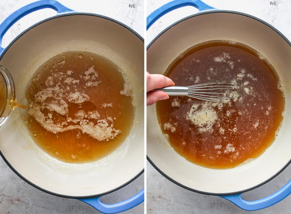 two overhead photos showing How to Make Tomato Soup