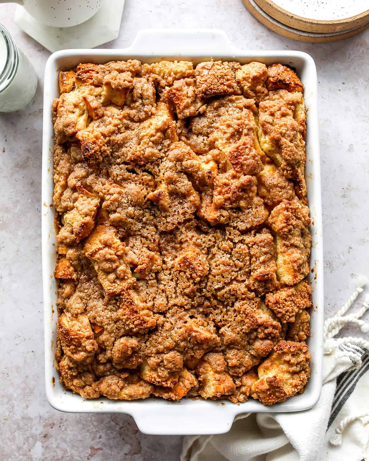 Overnight Baked French Toast Casserole in a baking dish