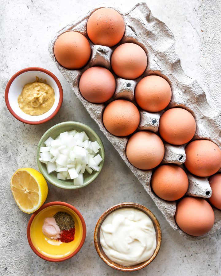 overhead photo of the ingredients in this egg salad recipe