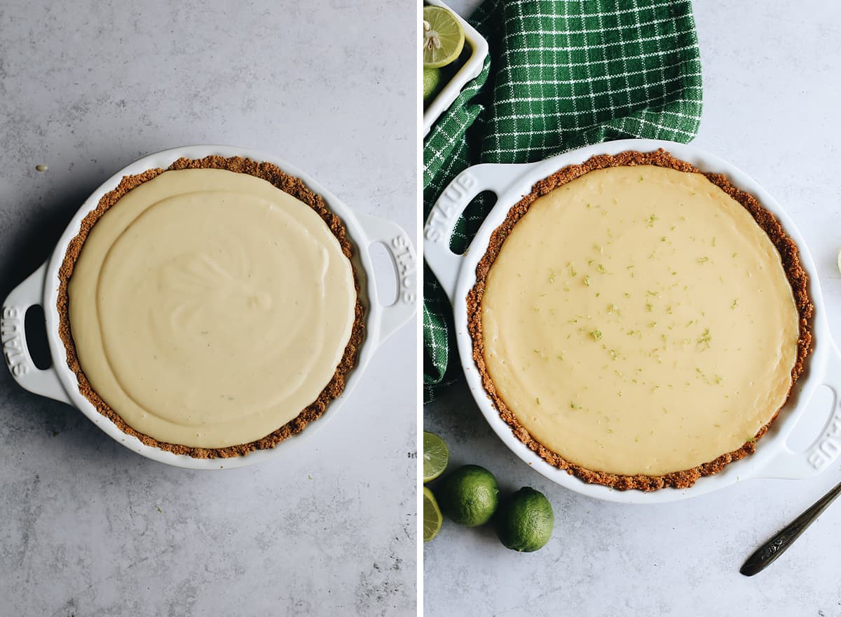 two overhead photos showing How to Make Key Lime Pie