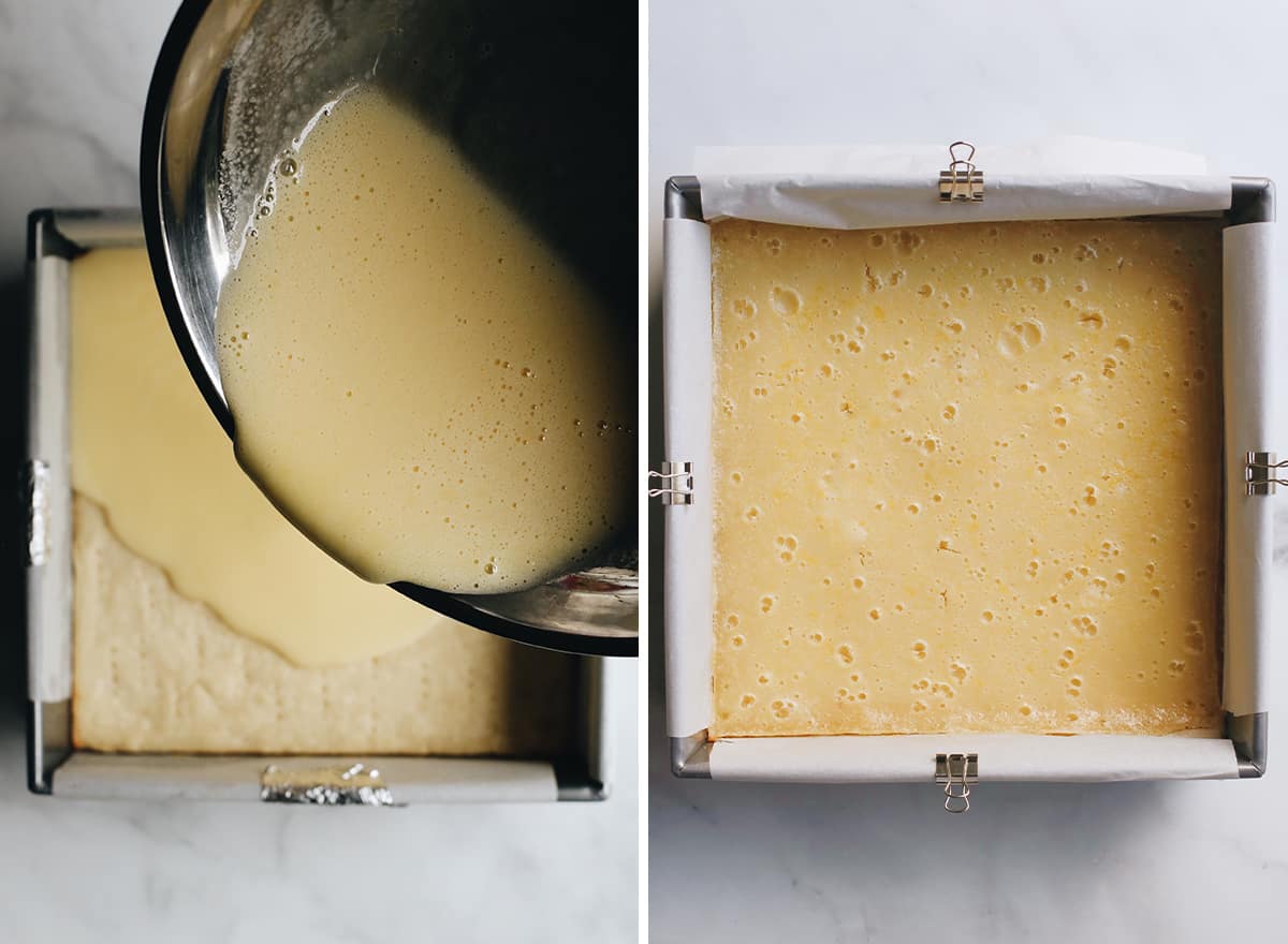 two photos showing How to Make Lemon Bars