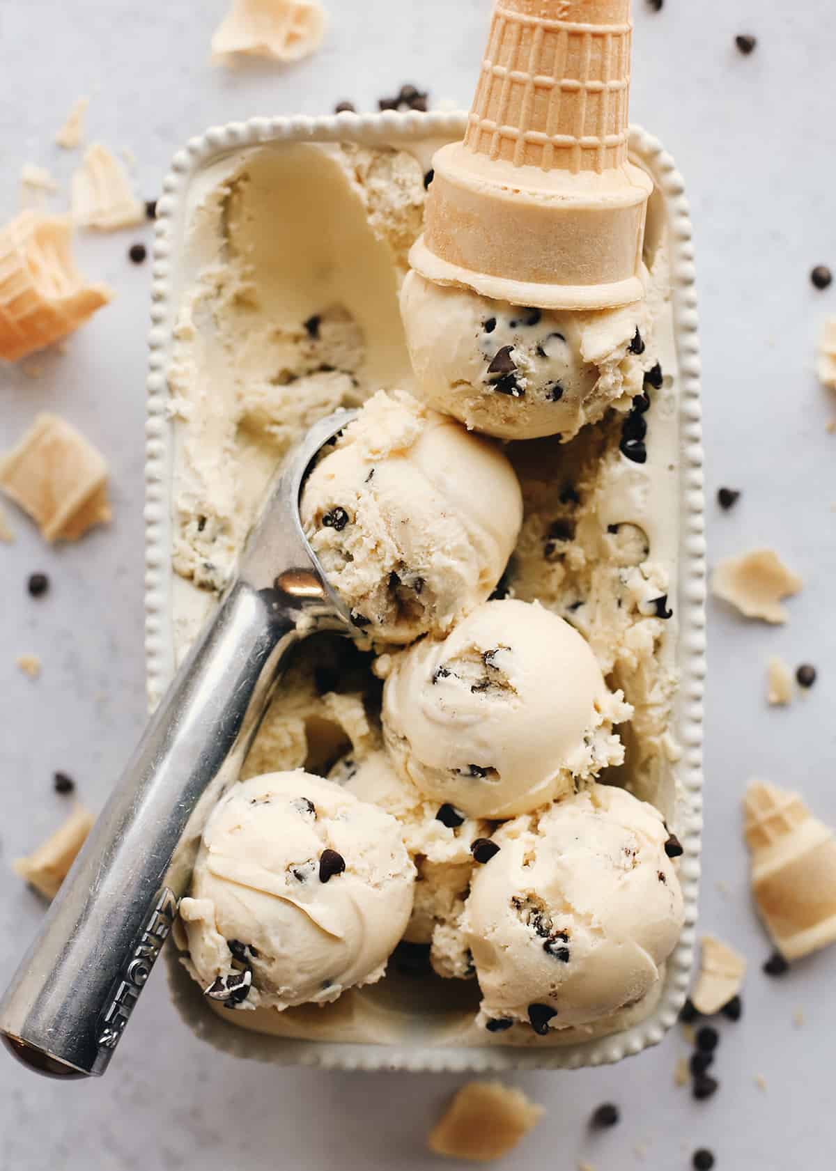 overhead photo of scoops of Chocolate Chip Cookie Dough Ice Cream