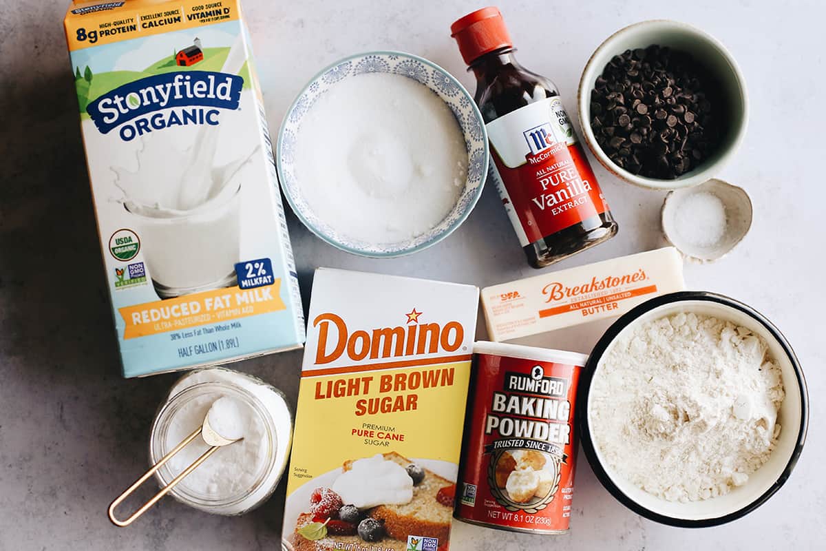 overhead photo of the ingredients in this Chocolate Chip Cookie Dough Ice Cream recipe