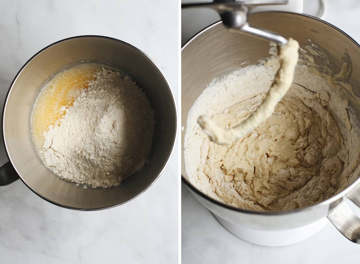 two photos showing How to Make Homemade Hamburger Buns