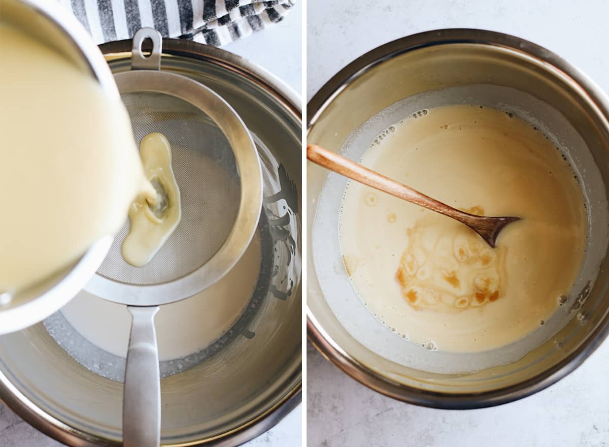 two overhead photos showing How to Make Oreo Ice Cream