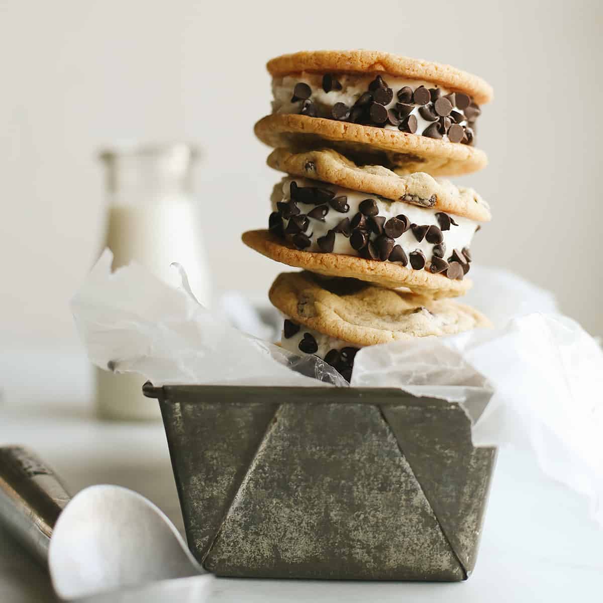stack of 3 cookie ice cream sandwiches