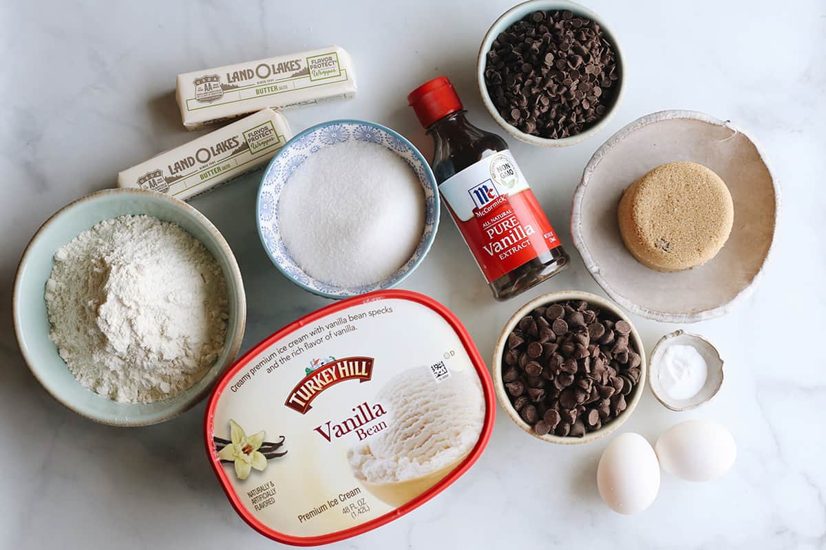 overhead photo of the ingredients in this cookie ice cream sandwich recipe