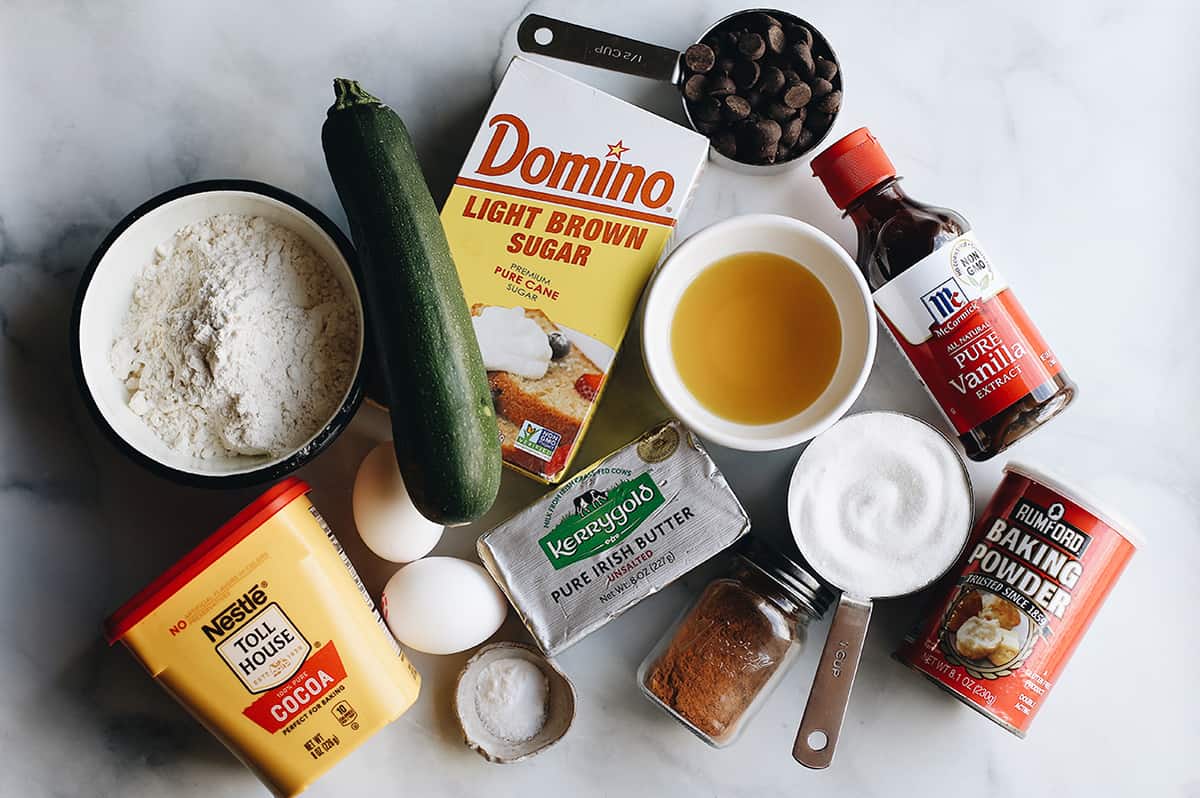 photo of the ingredients in this double chocolate zucchini bread recipe