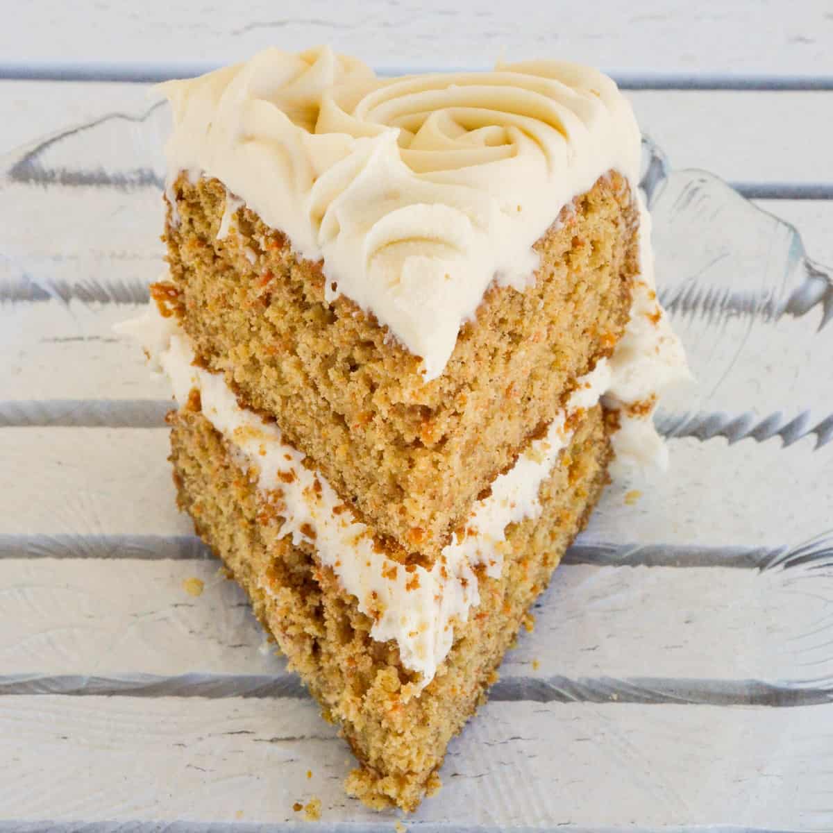 Front view of one slice of Gluten-Free Carrot Cake.