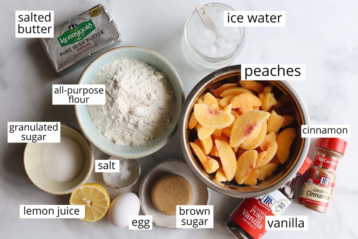 photo of the labeled ingredients in this Peach Pie Recipe
