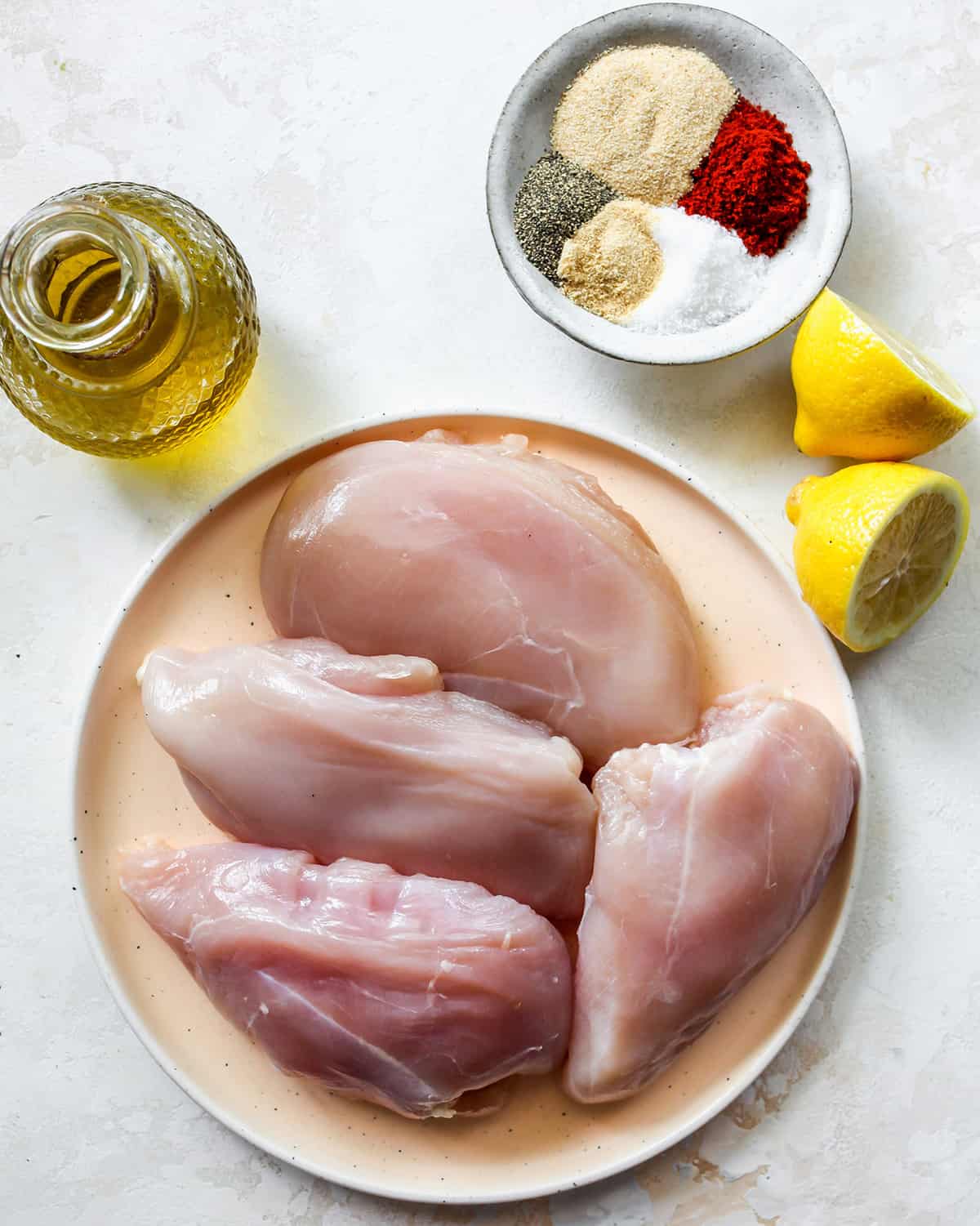 overhead view of the ingredients in this Baked Chicken Breasts recipe
