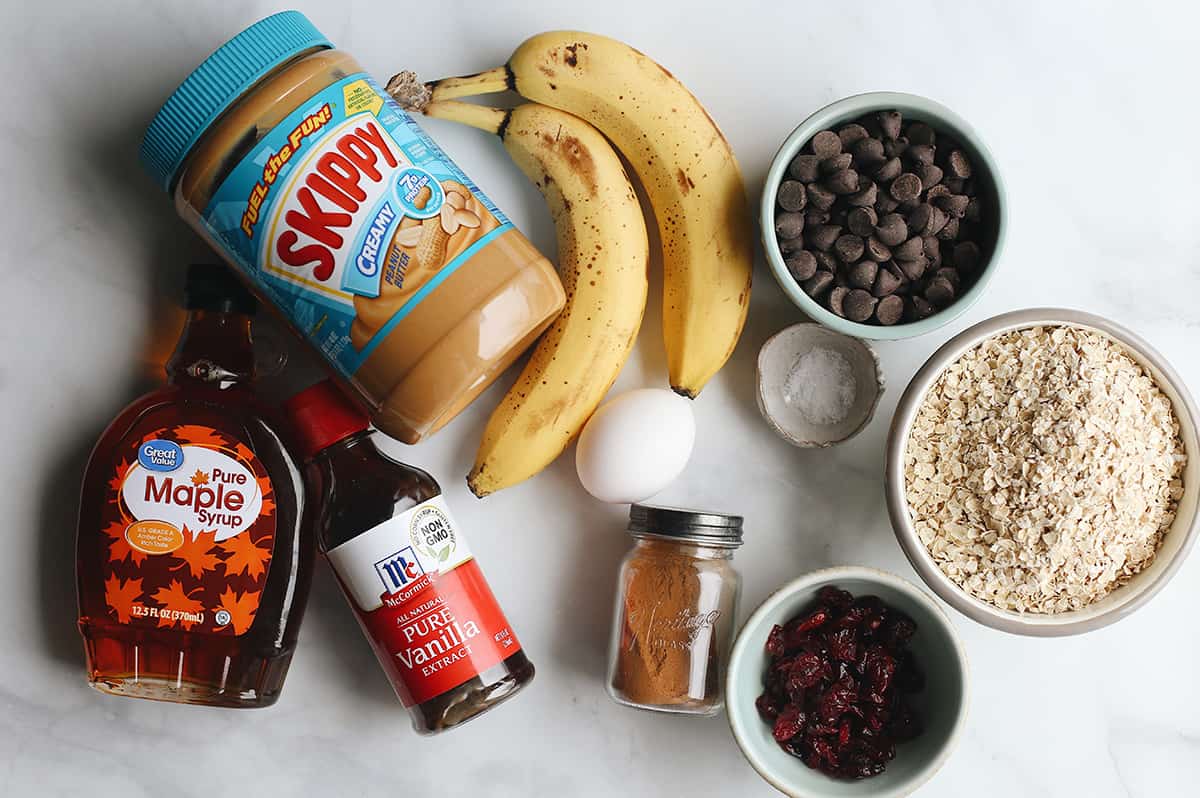 overhead photo of the ingredients in this Peanut Butter Banana Cookies recipe