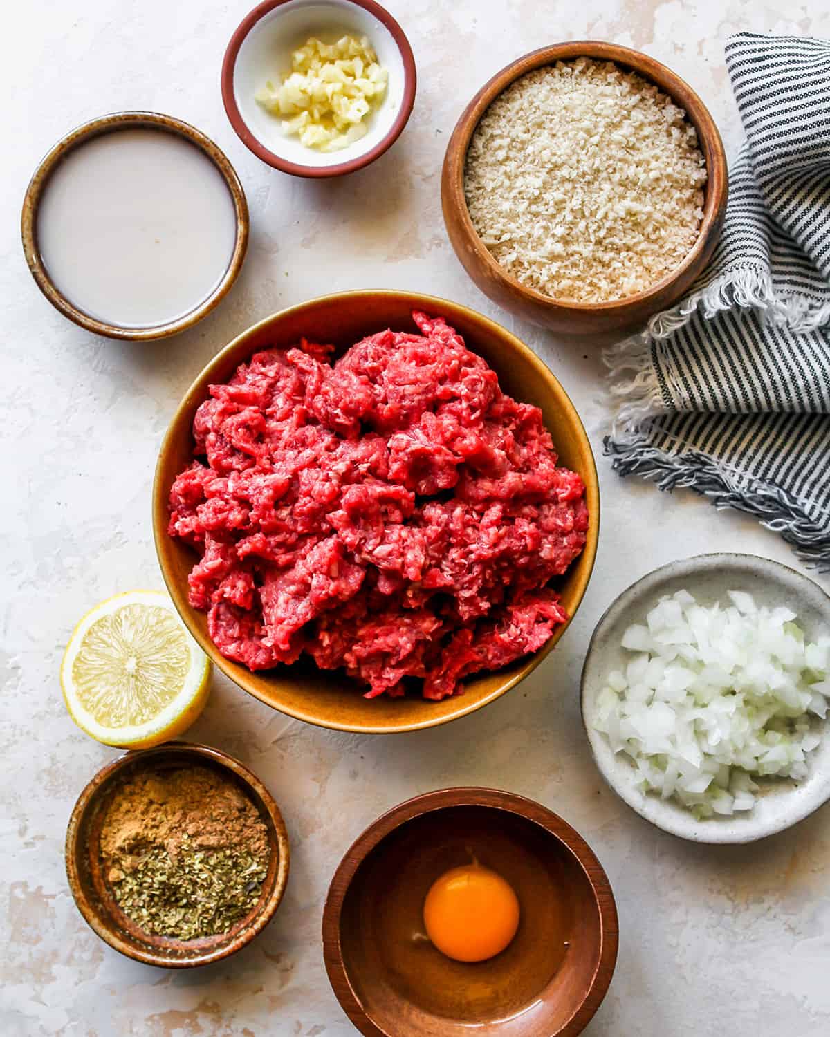 overhead photo of the ingredients in this Greek Meatballs recipe