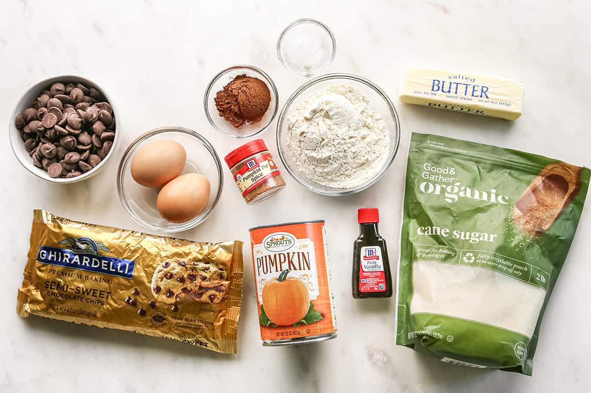 overhead photo of the ingredients in this Pumpkin Brownie recipe