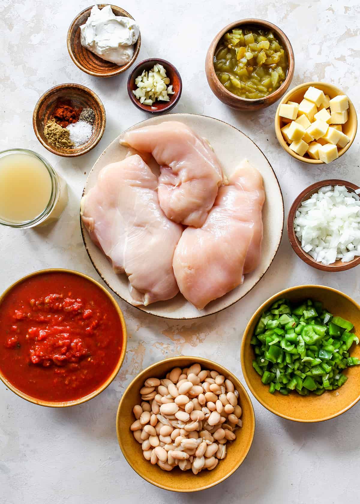 overhead view of the ingredients in this White Chicken Chili recipe