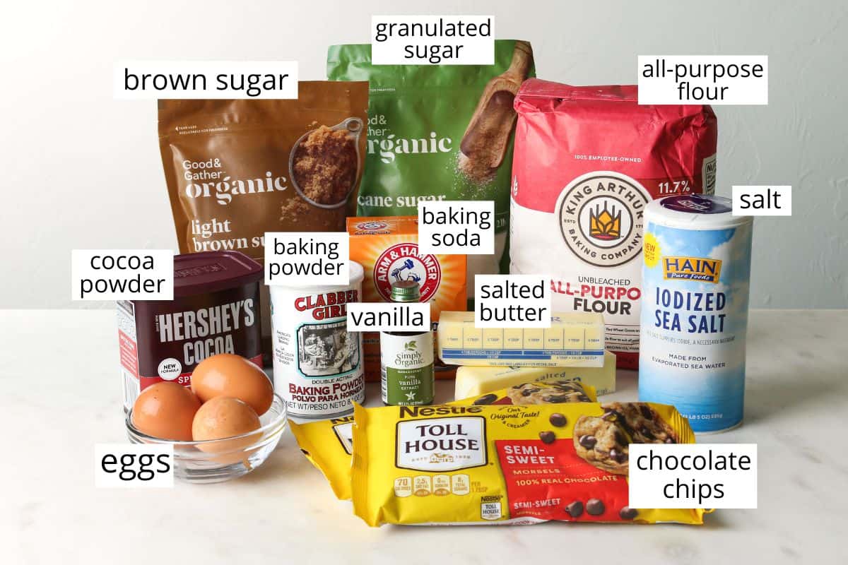 front view of the labeled ingredients in this Brookie recipe