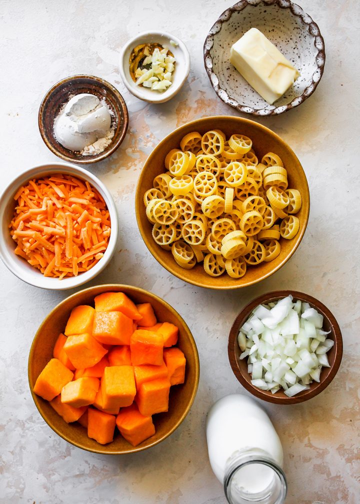 photo of the ingredients in this Butternut Squash Mac and Cheese recipe