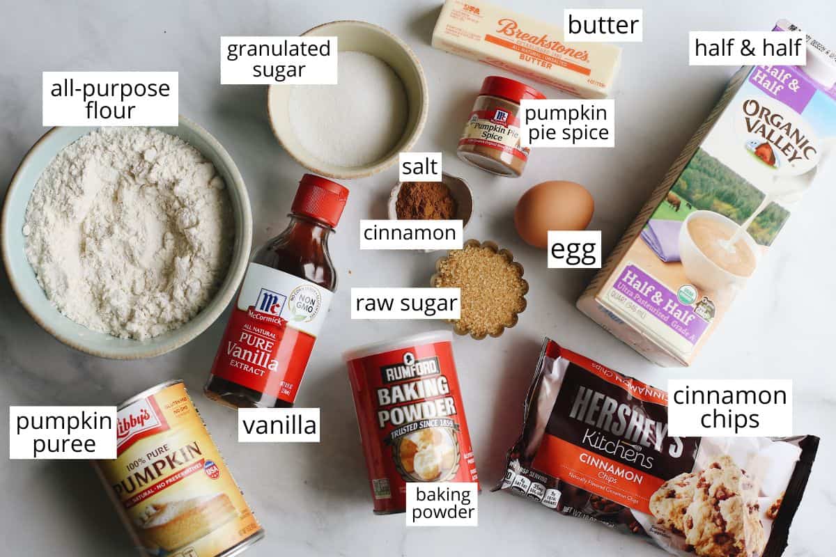 overhead photo of the ingredients in this pumpkin scones recipe