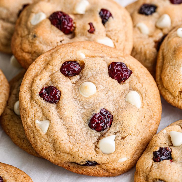 up close photo of two Cranberry White Chocolate Cookies