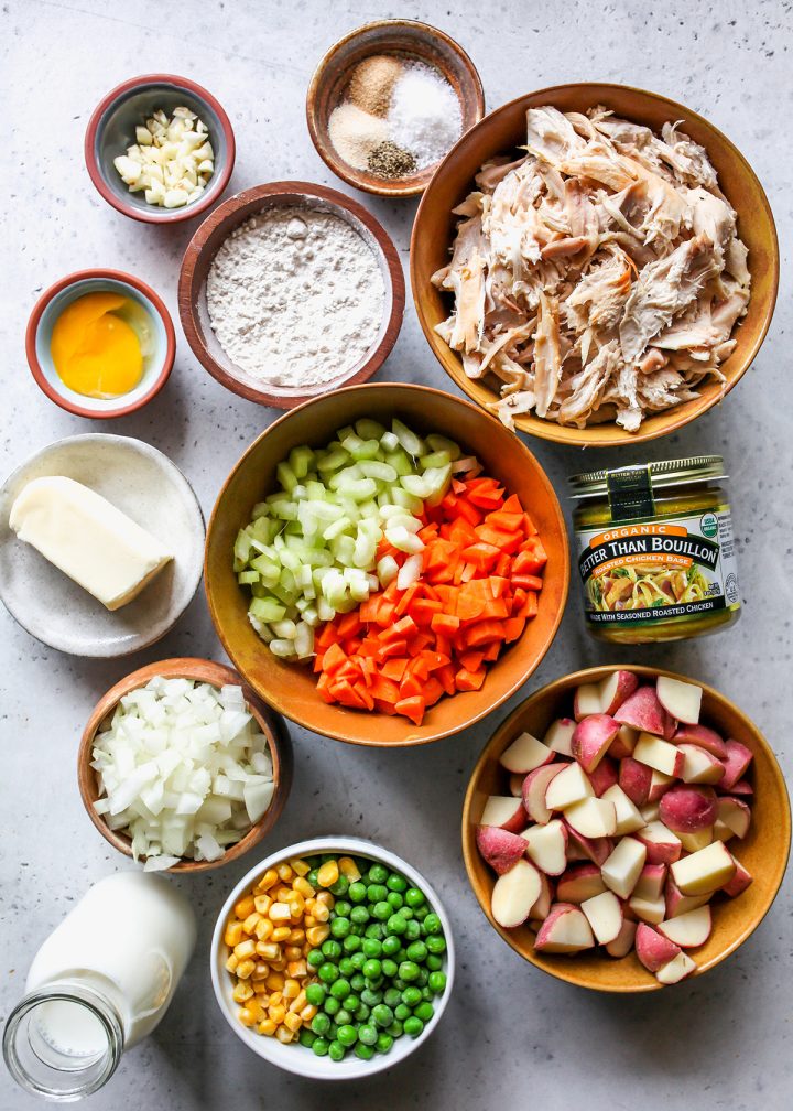 overhead photo of the ingredients in this Turkey Pot Pie recipe