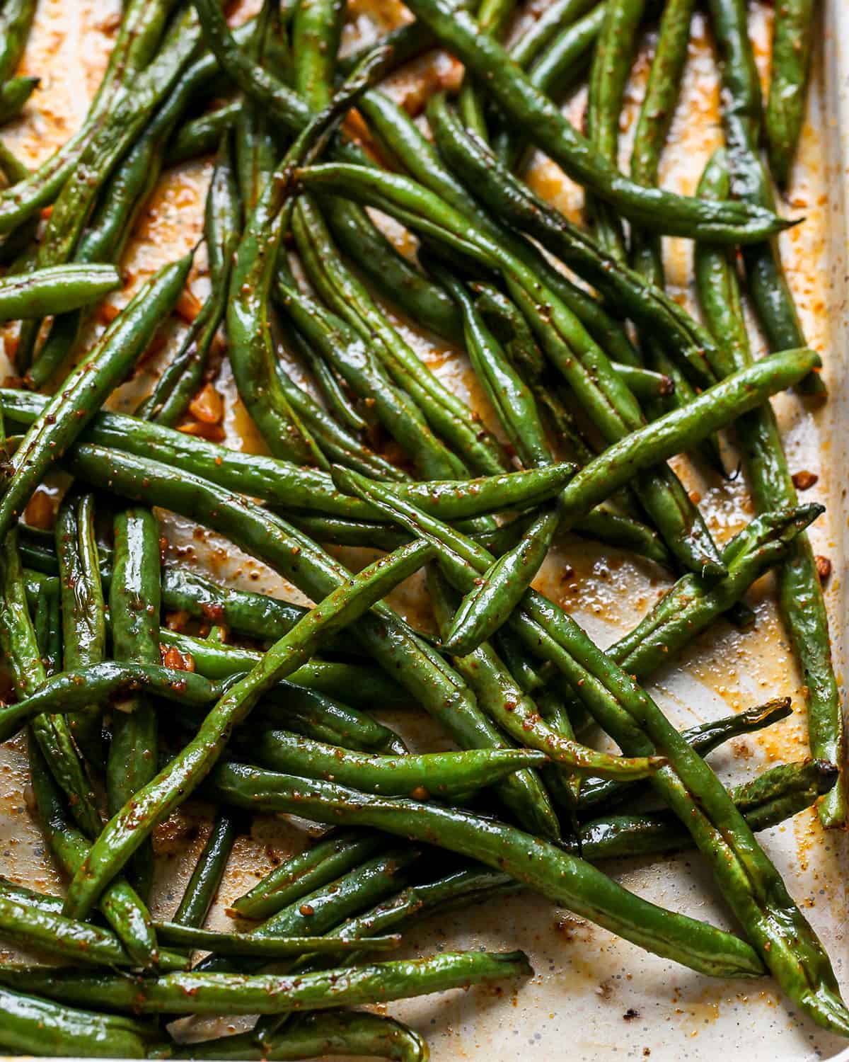 Oven Roasted Green Beans on a baking pan