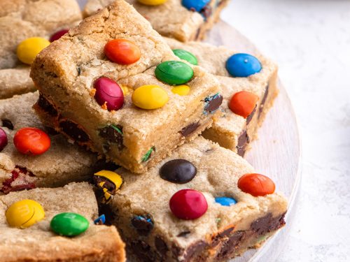 Chewy M&M Cookie Bars - Lovin' From the Oven