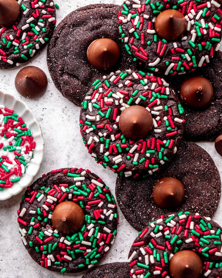 8 Hershey Kiss Cookies - 5 with Christmas Sprinkles, 3 coated in sugar