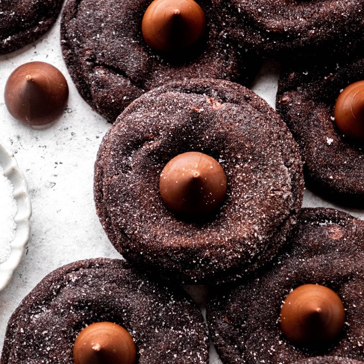 6 Chocolate Kiss Cookies rolled in sugar