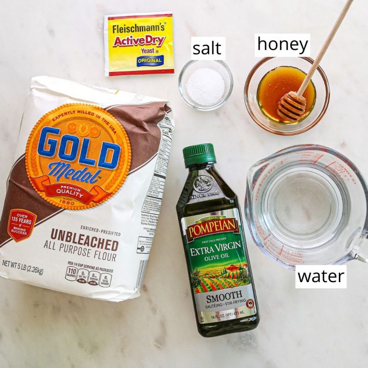 overhead view of the ingredients in this Homemade Pita Bread Recipe
