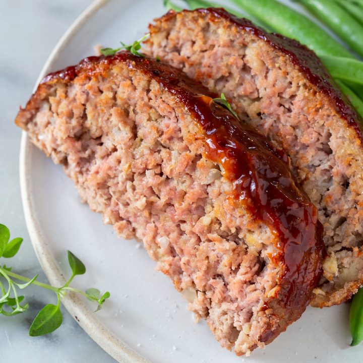 two slices of Turkey Meatloaf on a plate