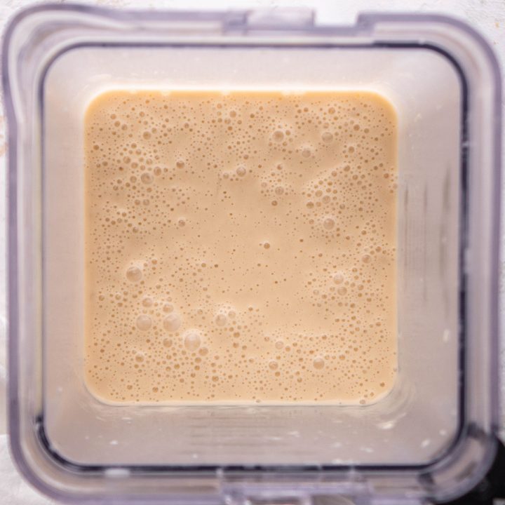 a photo showing How to Make Crepes in a blender - ingredients after blending