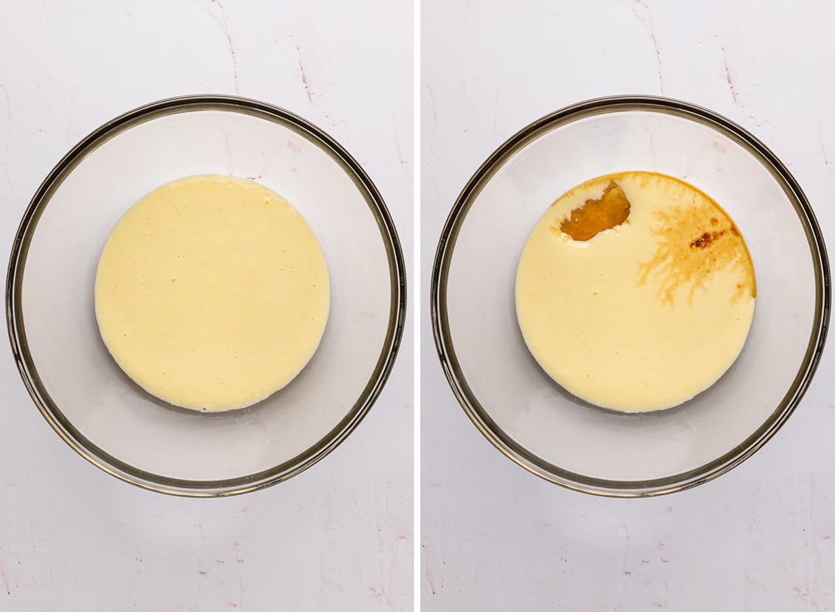 two photos showing How to Make Cottage Cheese Pancakes - blender method