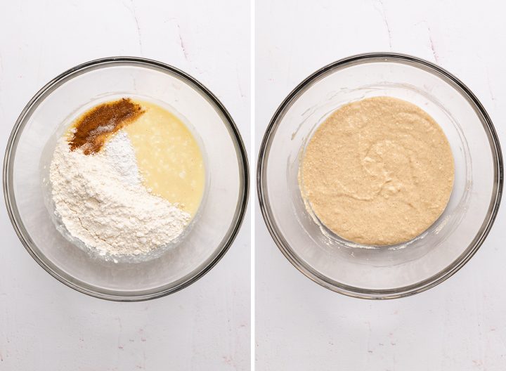 two photos showing How to Make Cottage Cheese Pancakes