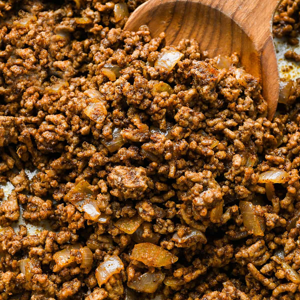 Mexican Ground Beef Taco mixture in a pan after being cooked