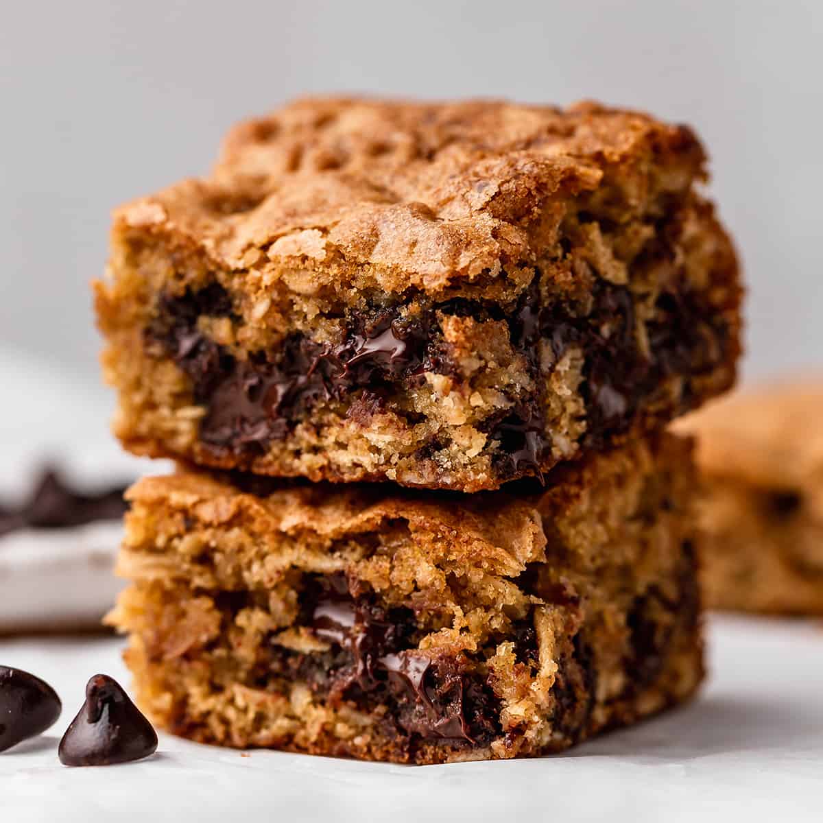 a stack of two Chocolate Chip Oatmeal Cookie Bars