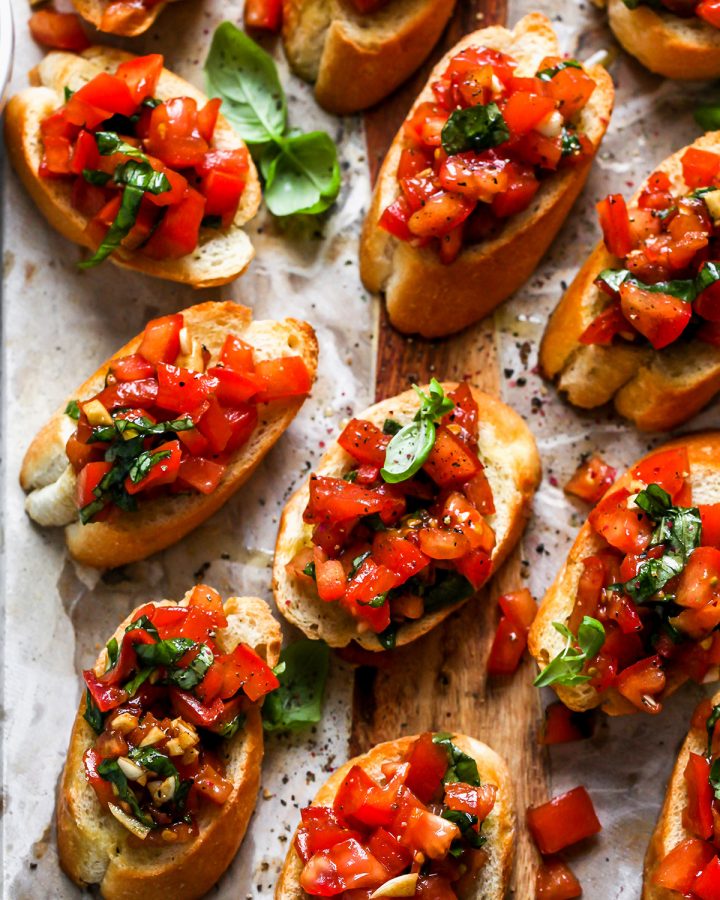 9 pieces of toasted bread topped with this tomato bruschetta recipe