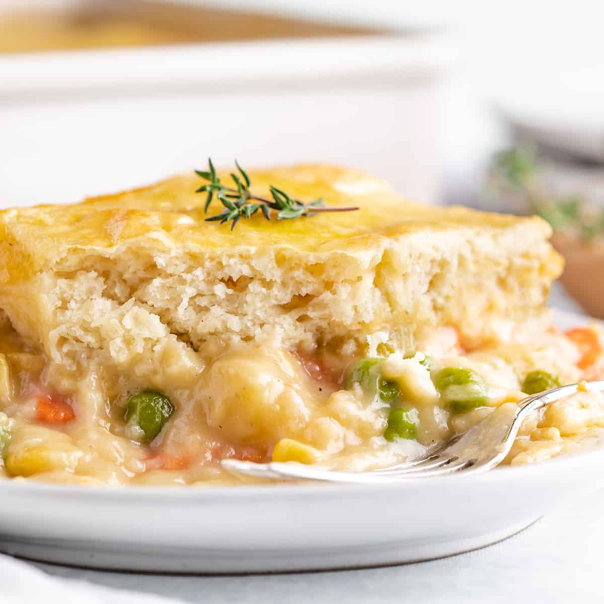 a serving of Vegetable Pot Pie on a plate with a fork