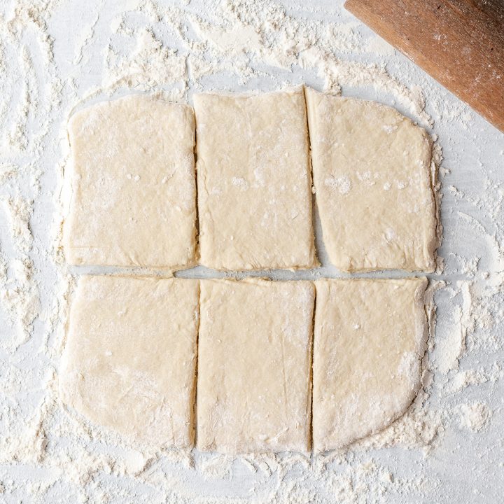 a photo showing the biscuits cut to be used as the crust in this veggie pot pie recipe