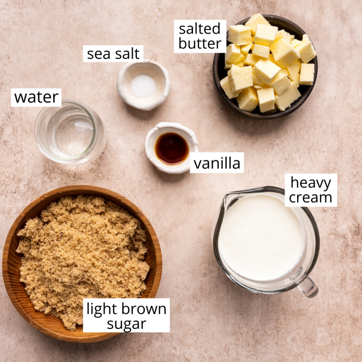 overhead photo of the ingredients in this Caramel Apple Dip recipe