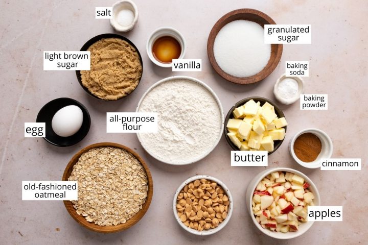 overhead photo of the ingredients in this Oatmeal Apple Cookies recipe